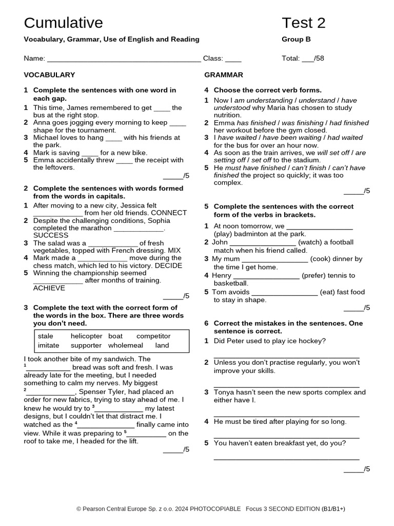 Vocabulary and Grammar Test 2 Guide | PDF | Cuisine | Foods