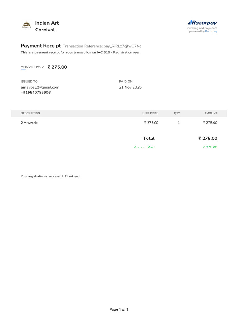 Receipt Pay - RiRLx7cjlwO7Nc From Indian Art Carnival (Paid) PDF | PDF