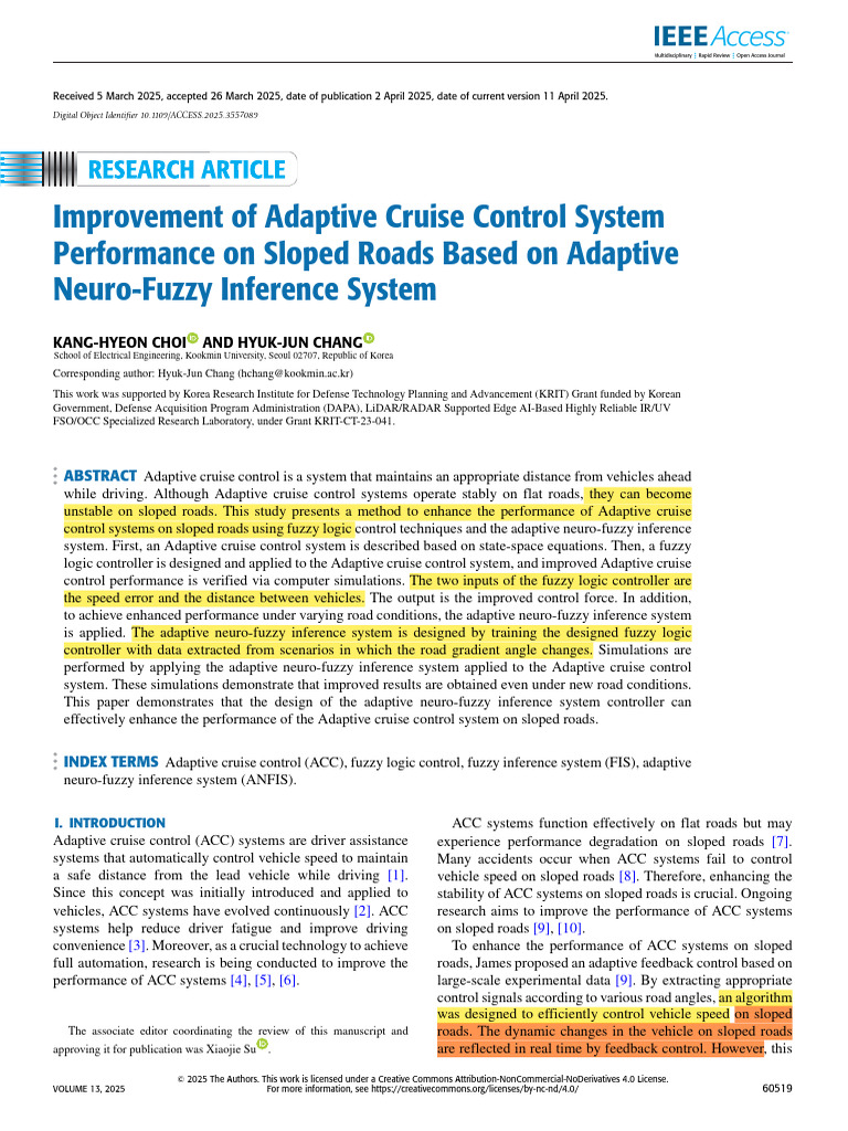 4.improvement of Adaptive Cruise Control System Performance On Sloped ...