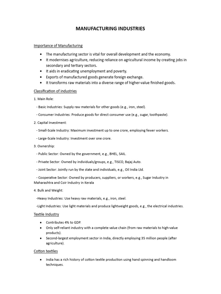 Overview of India's Manufacturing Industries | PDF | Jute | Spinning ...