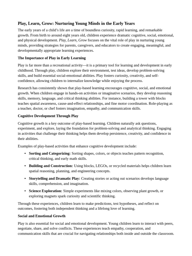 Nurturing Young Minds in The Early Years PDF Learning Creativity