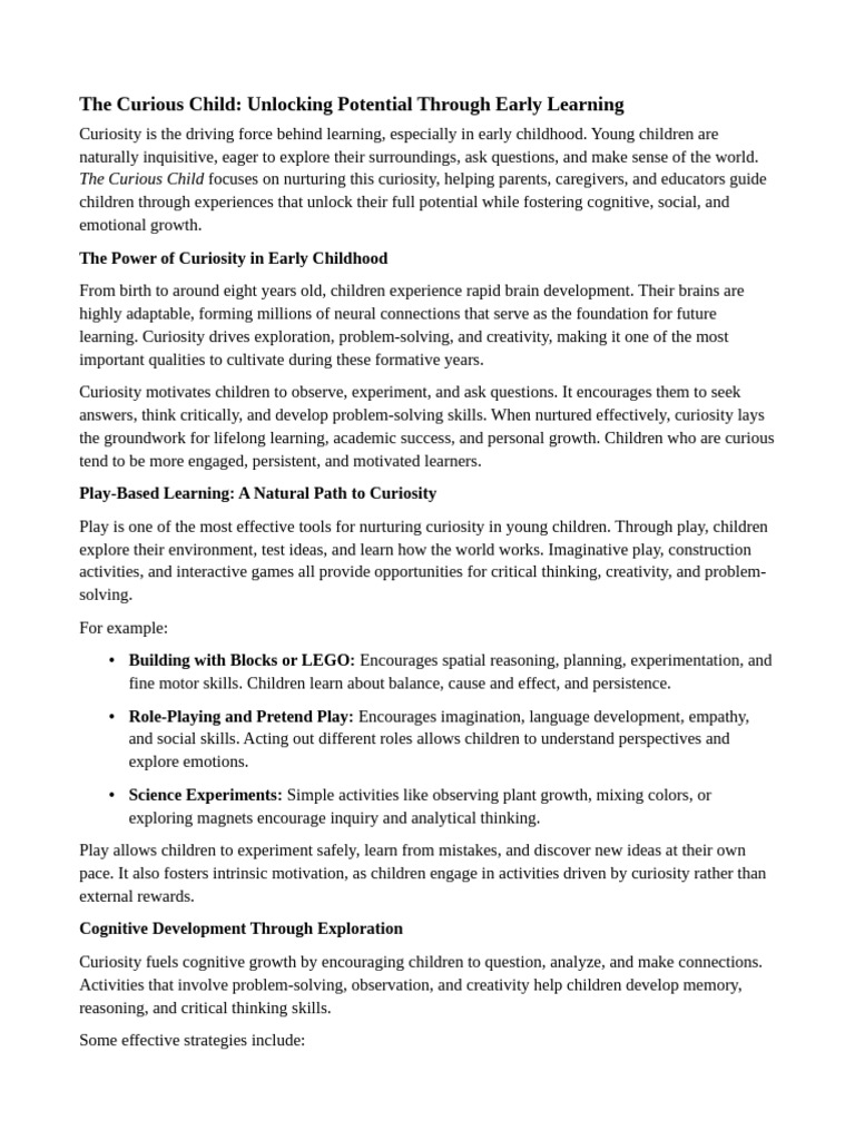 Nurturing Curiosity in Early Childhood | PDF | Curiosity | Learning