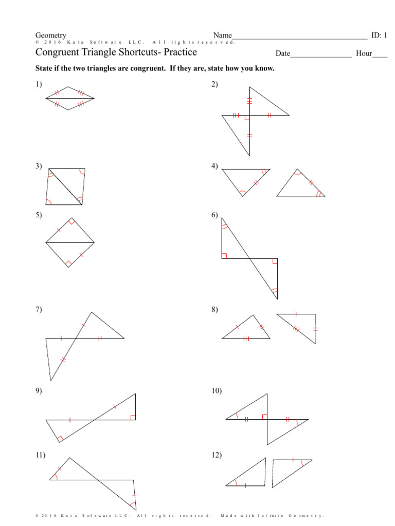 Infinite Geometry - Congruent Triangle Shortcuts - Practice | PDF