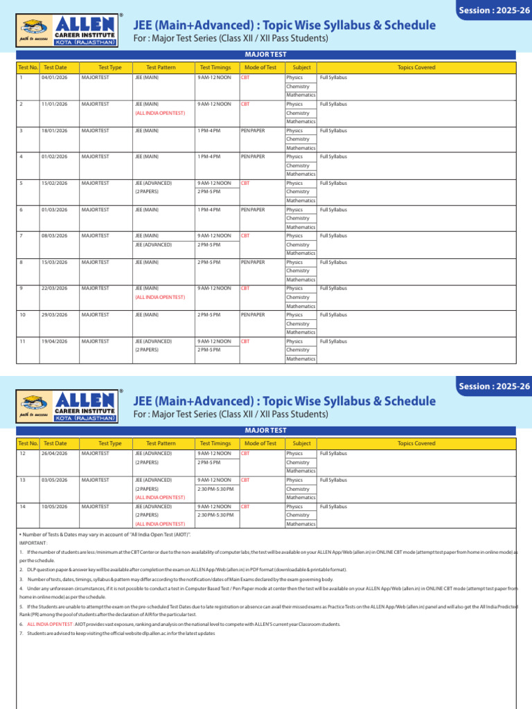 JEE 2025-26 Test Series Schedule | PDF | Chemical Compounds | Chemical ...