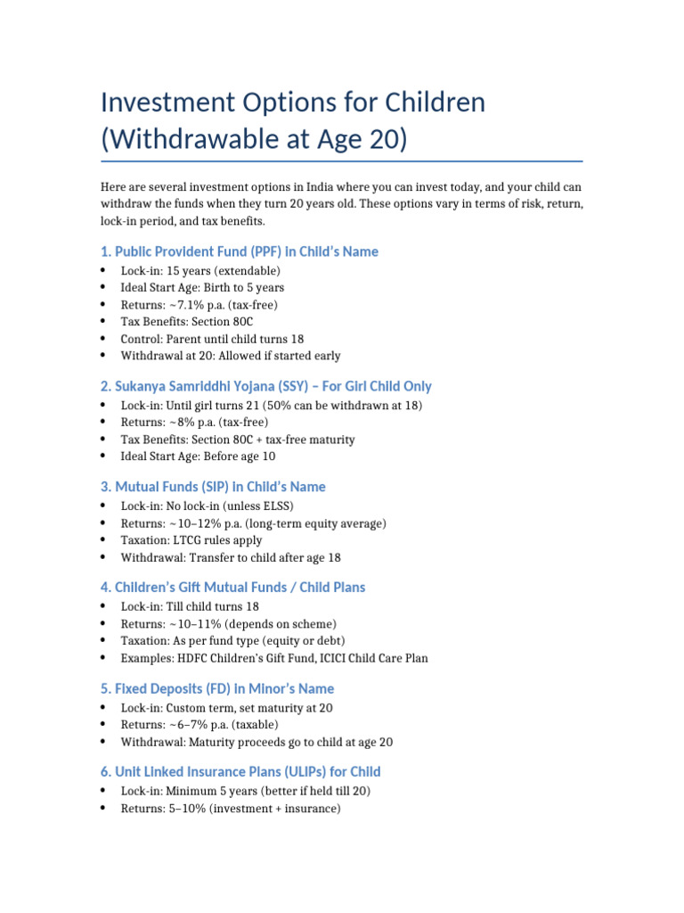 Click To Download Child - Investment - Options | PDF
