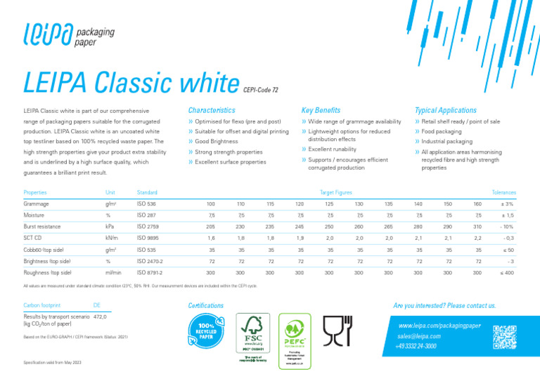LEIPA Classic White Packaging Paper | PDF | Secondary Sector Of The ...