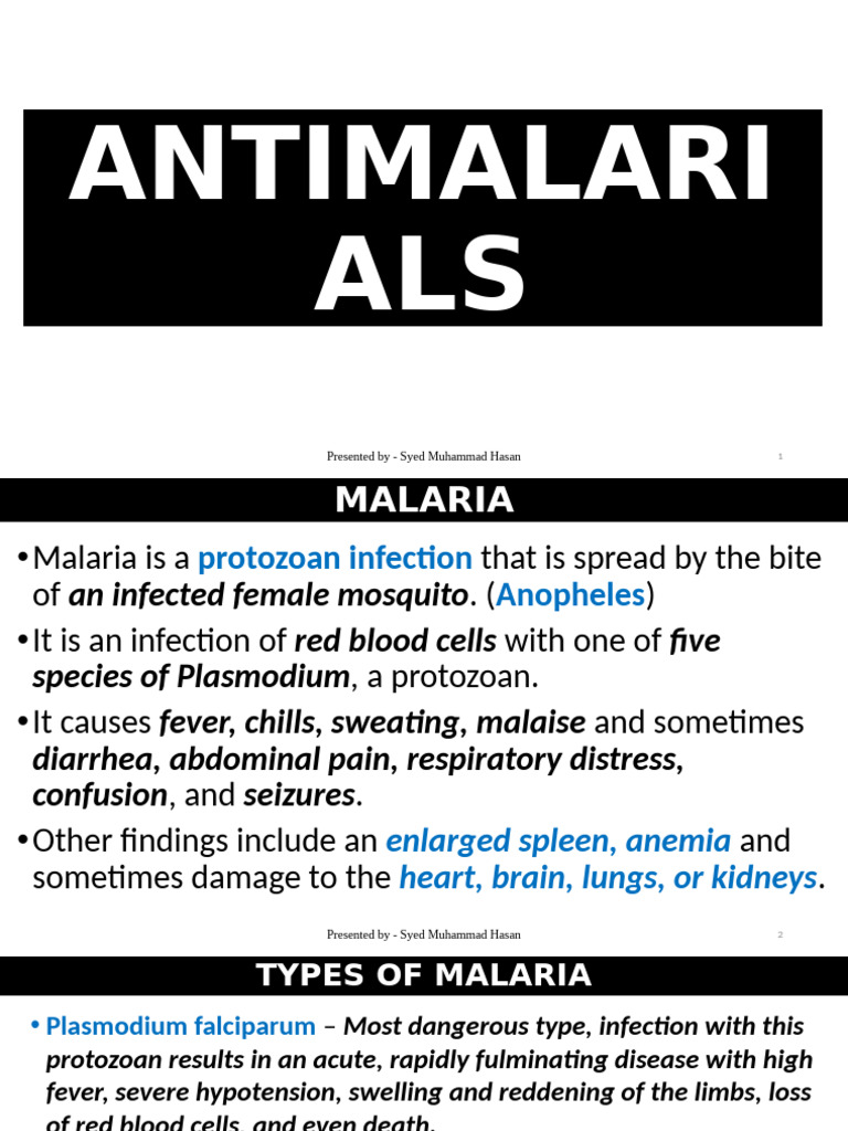Antimalarials Drug | PDF | Malaria | Plasmodium