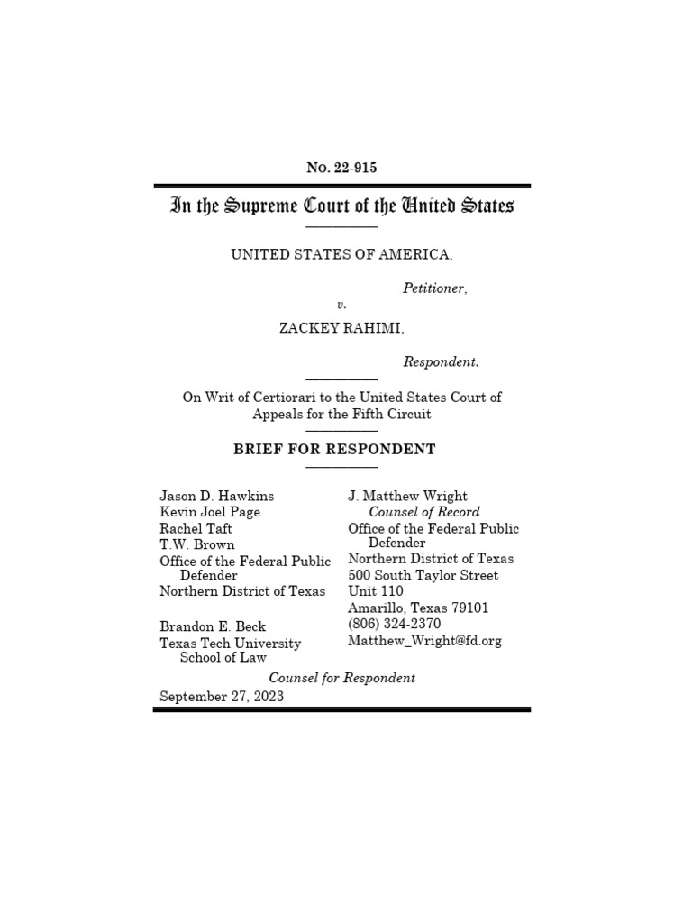Supreme Court Brief on Second Amendment | PDF | Second Amendment To The ...