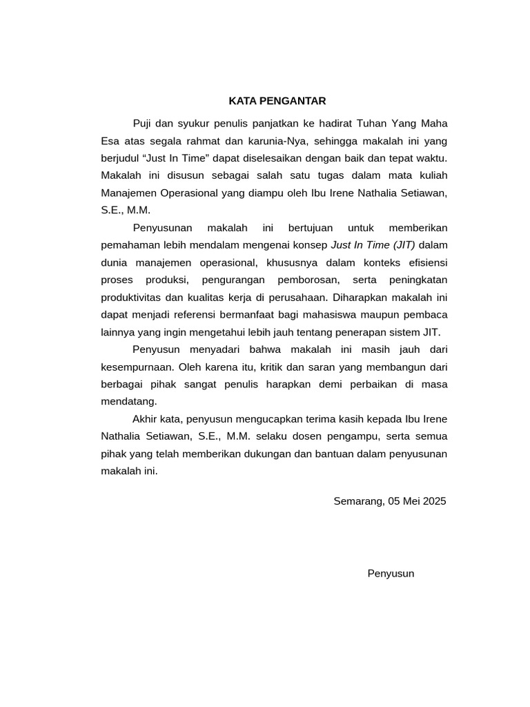 Konsep Just In Time dalam Manajemen Operasional | PDF