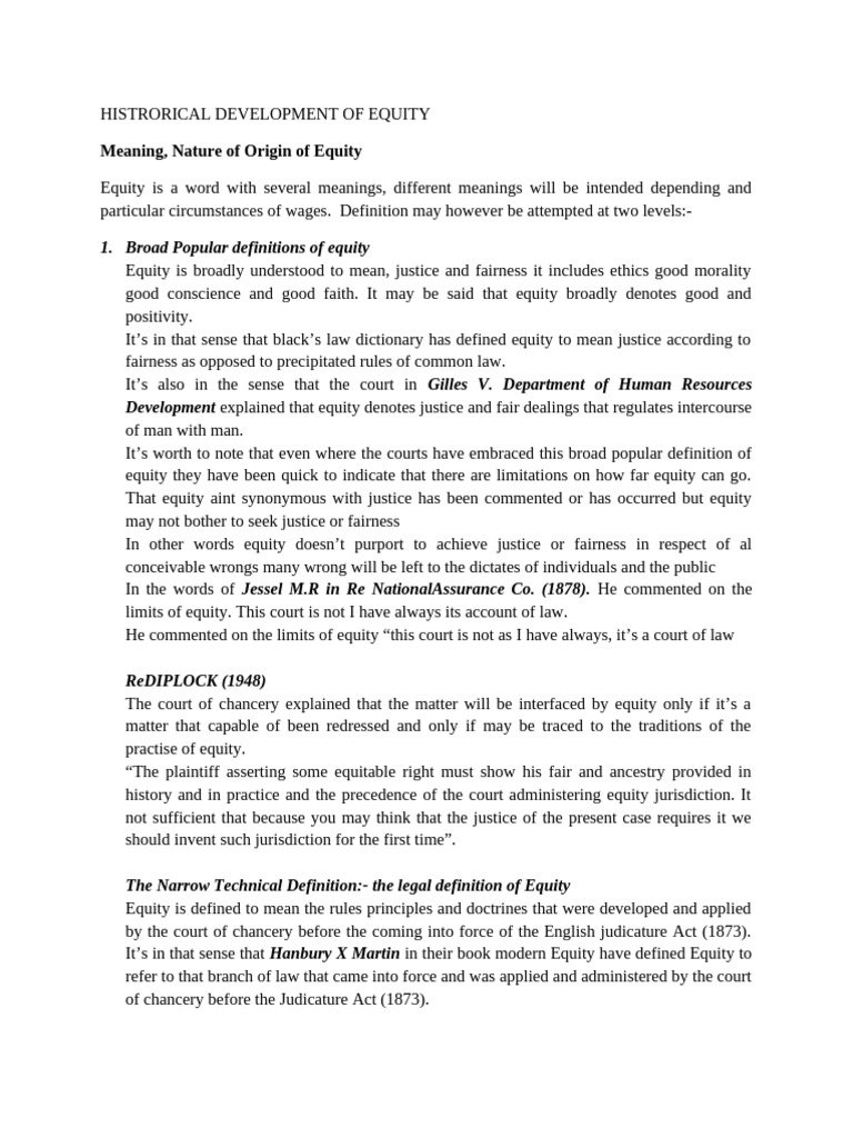 Evolution and Definition of Equity Law | PDF | Equity (Law) | Legal Remedy