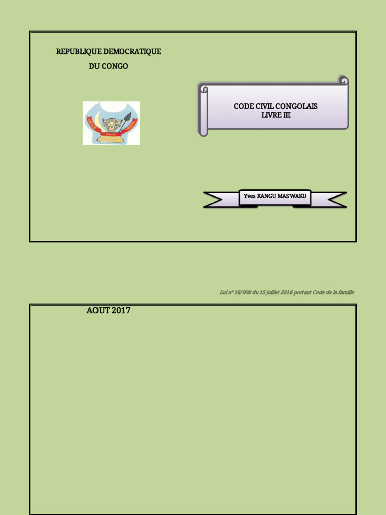 Code Civil Congolais : Contrats et Obligations | PDF