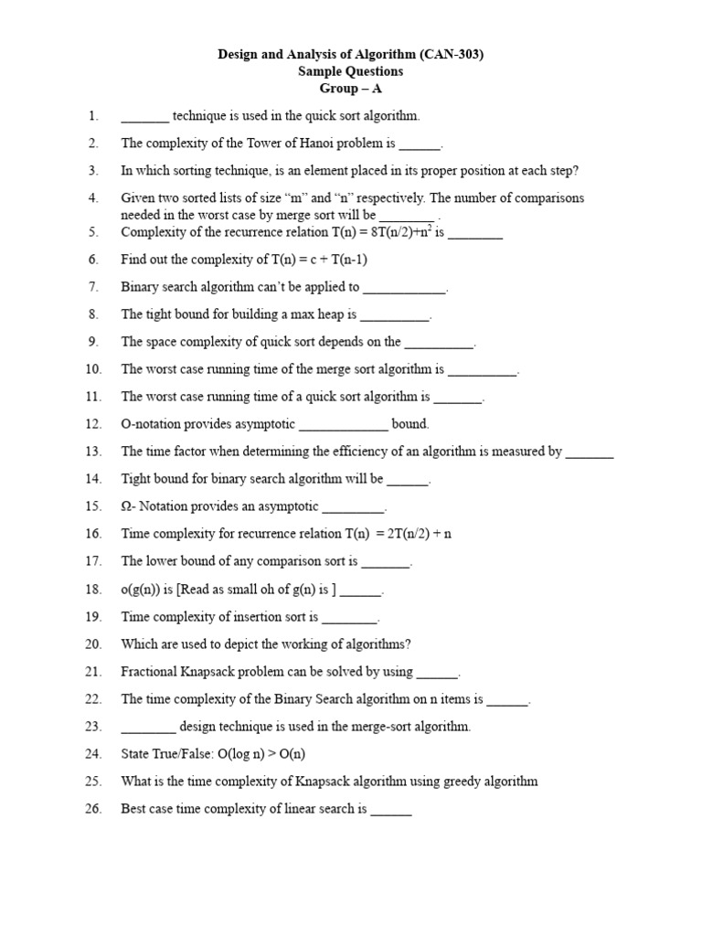 Algorithm Design & Analysis Questions | PDF | Time Complexity ...