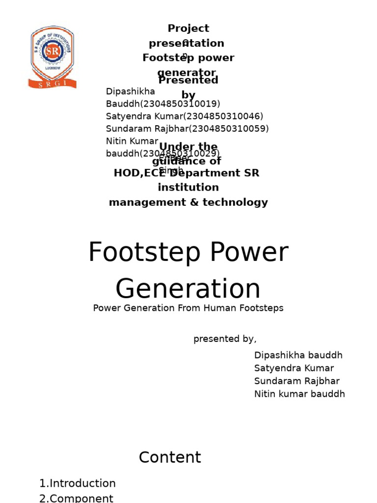 Footstep Power Generation System Overview | PDF | Electric Motor ...