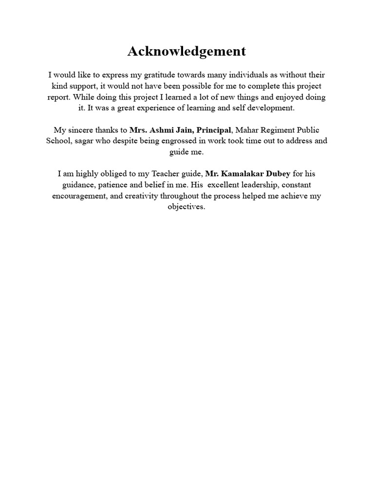 Project Acknowledgements and Gratitude | PDF