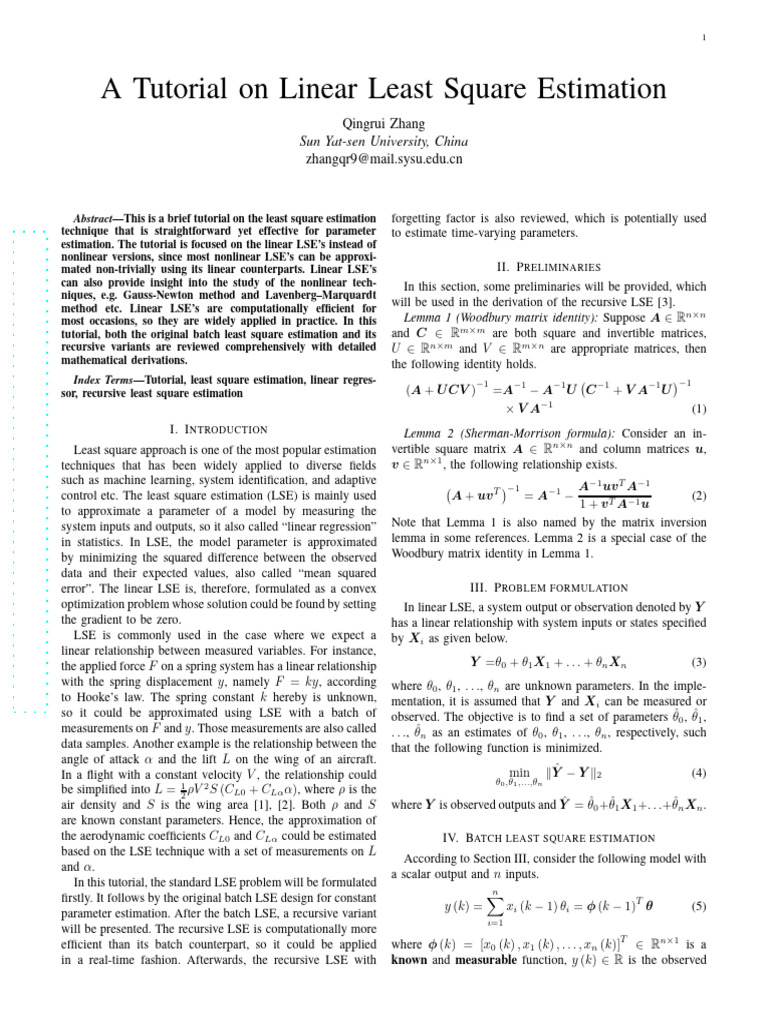 Linear Least Squares Estimation Tutorial | PDF | Applied Mathematics ...