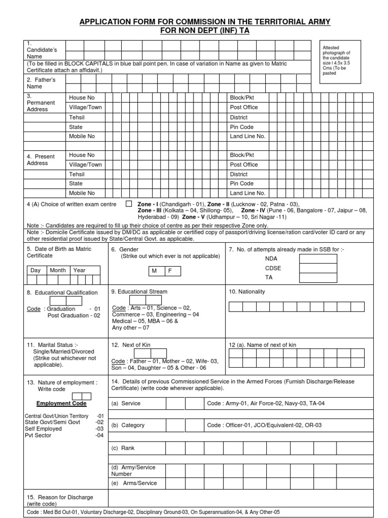 Territorial Army Application Form | PDF | Officer (Armed Forces ...