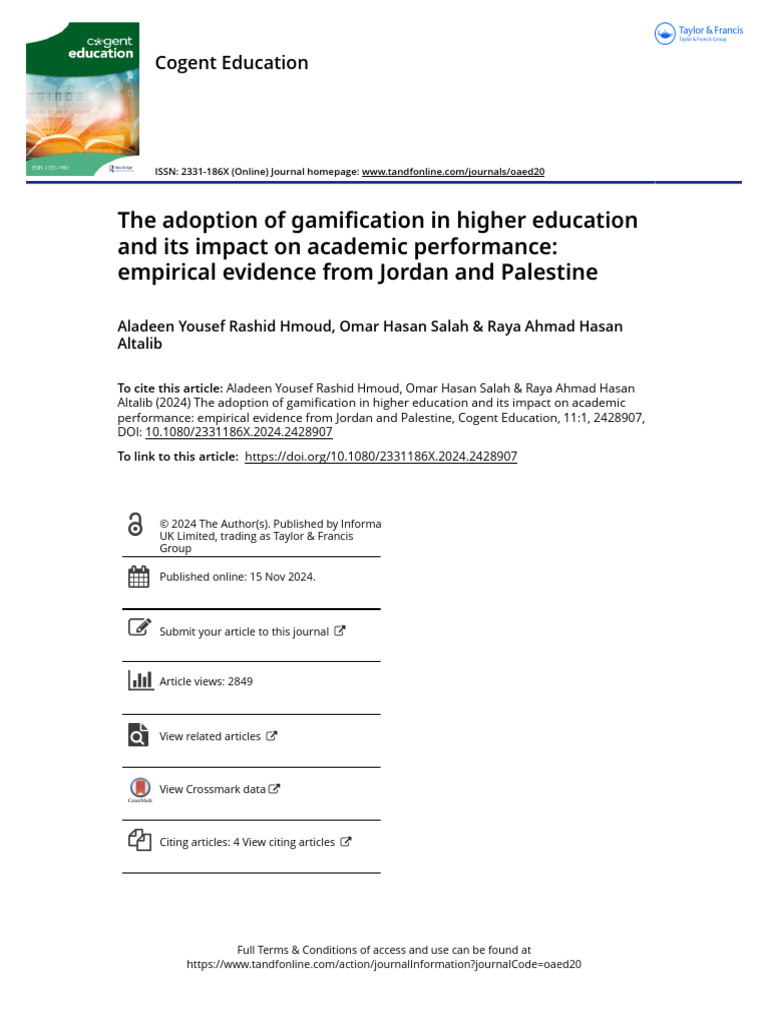 The Adoption of Gamification in Higher Education and Its Impact on ...