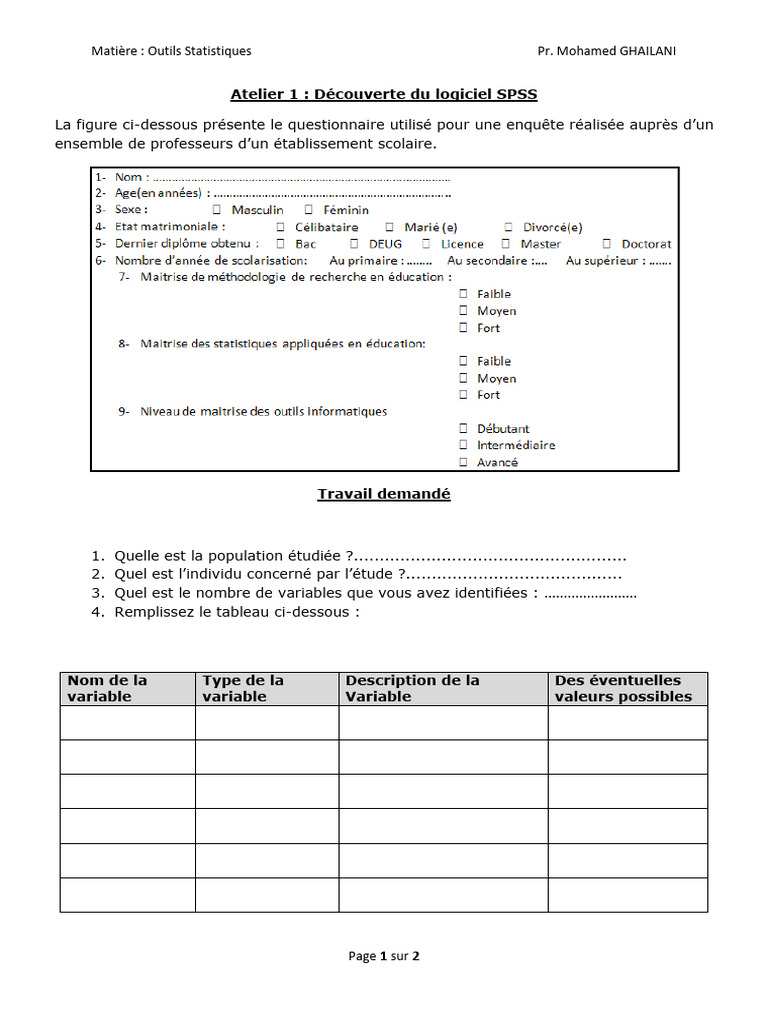 Atelier SPSS : Questionnaire et Analyse | PDF