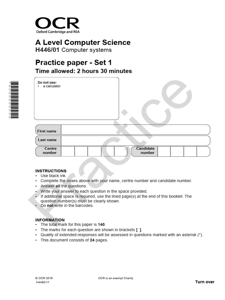 A Level Computer Science Practice Paper | PDF | Computer Data Storage ...