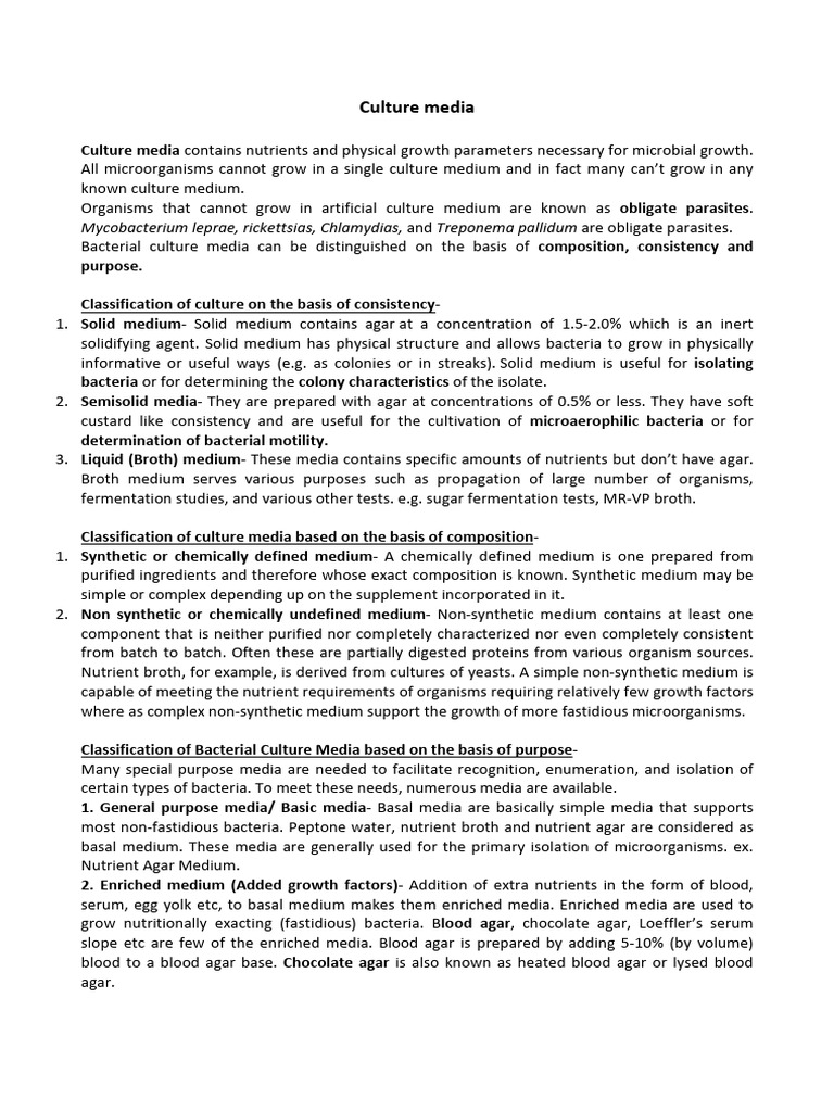 Types of Culture Media for Microbes | PDF | Growth Medium | Agar