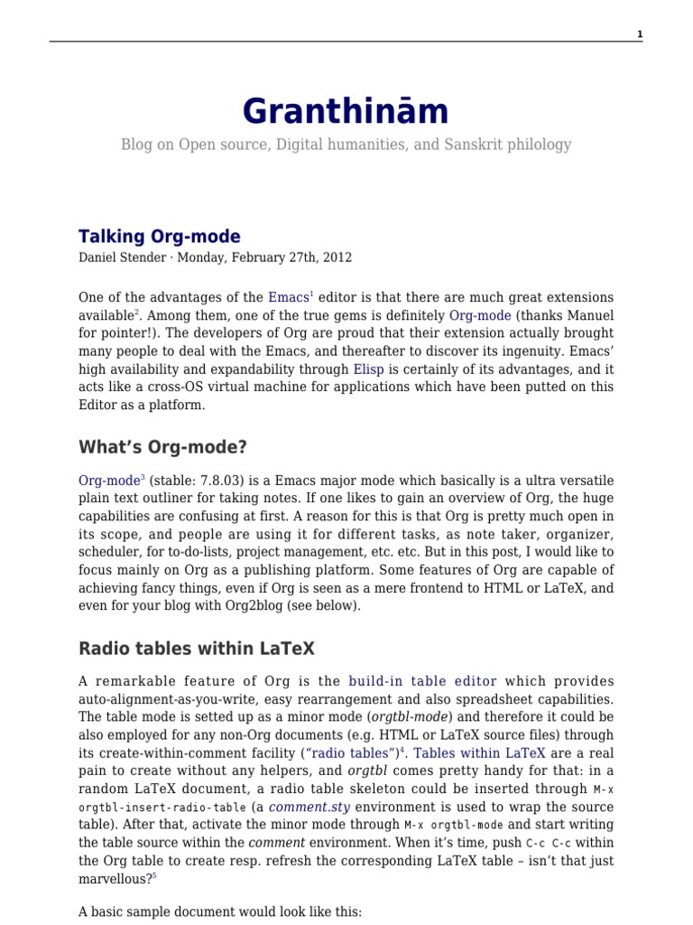 Enhancing LaTeX with Org-mode Tables | PDF | Software | Computer ...