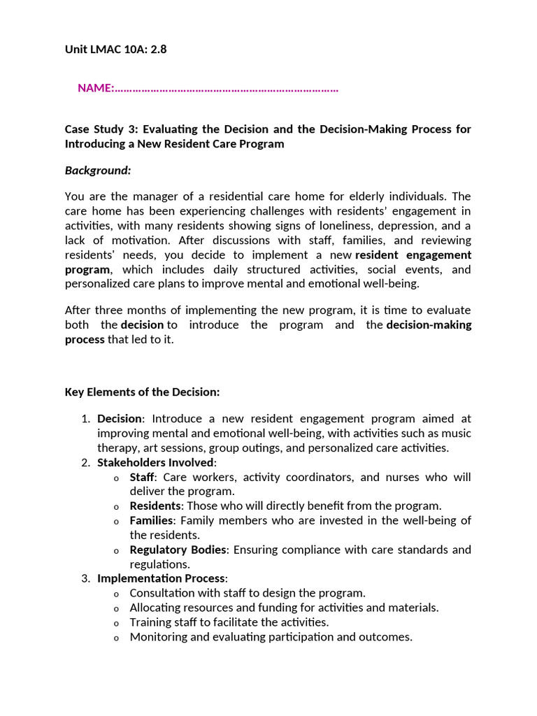 Case Study 3 - LMAC 10A Decision-Making in Adult Care | PDF | Decision ...