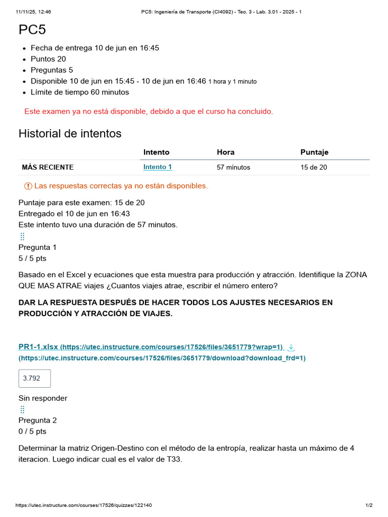 PC5 - Ingeniería de Transporte (CI4092) - Teo. 3 - Lab. 3.01 - 2025 - 1 ...