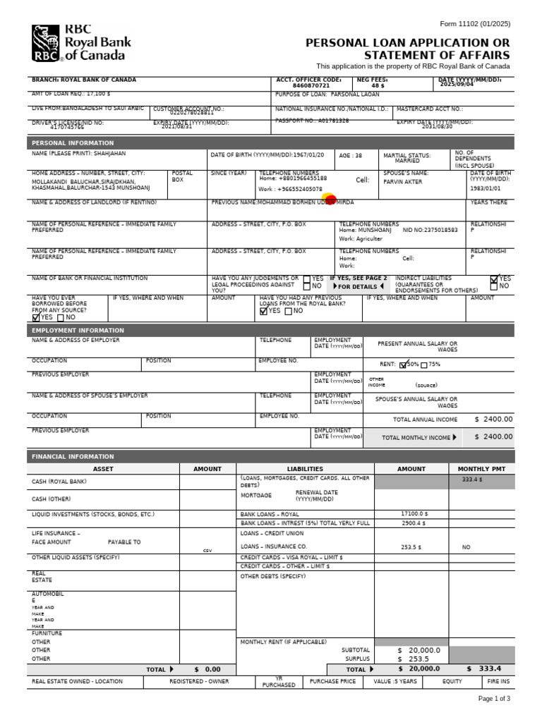 RBC Personal Loan Application Form | PDF | Credit | Finance & Money ...