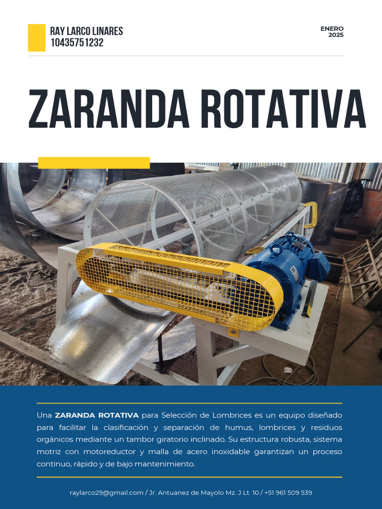 Zaranda Rotativa para Lombrices 1 t/h | PDF