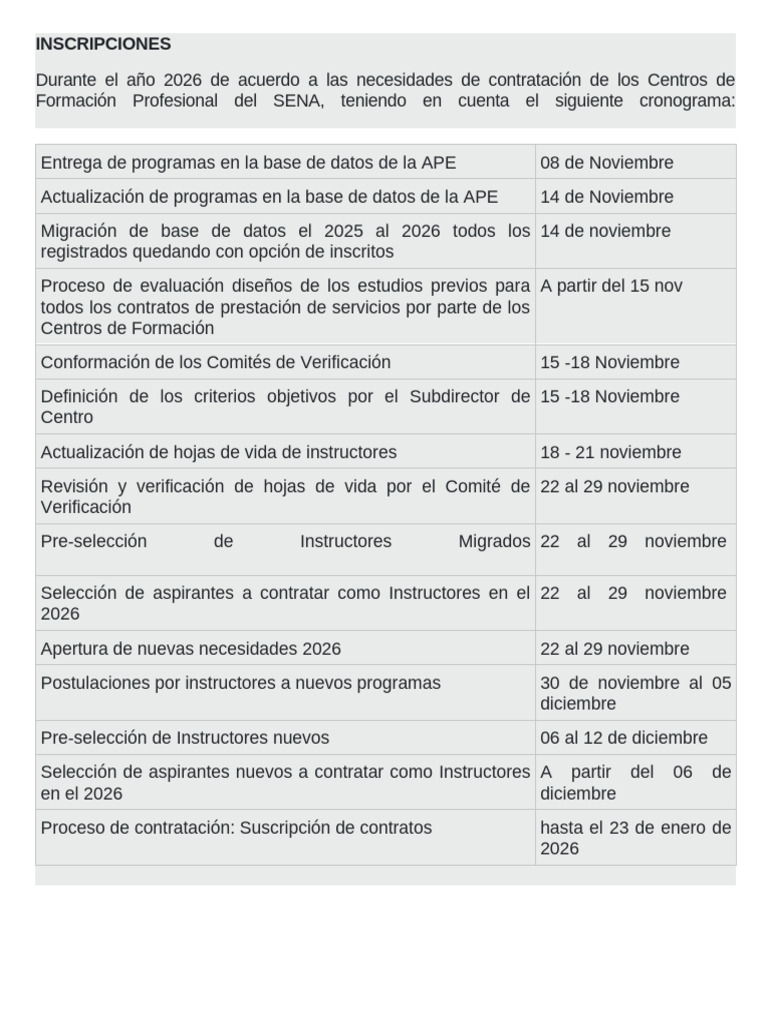 Cronograma de Inscripciones SENA 2026 | PDF