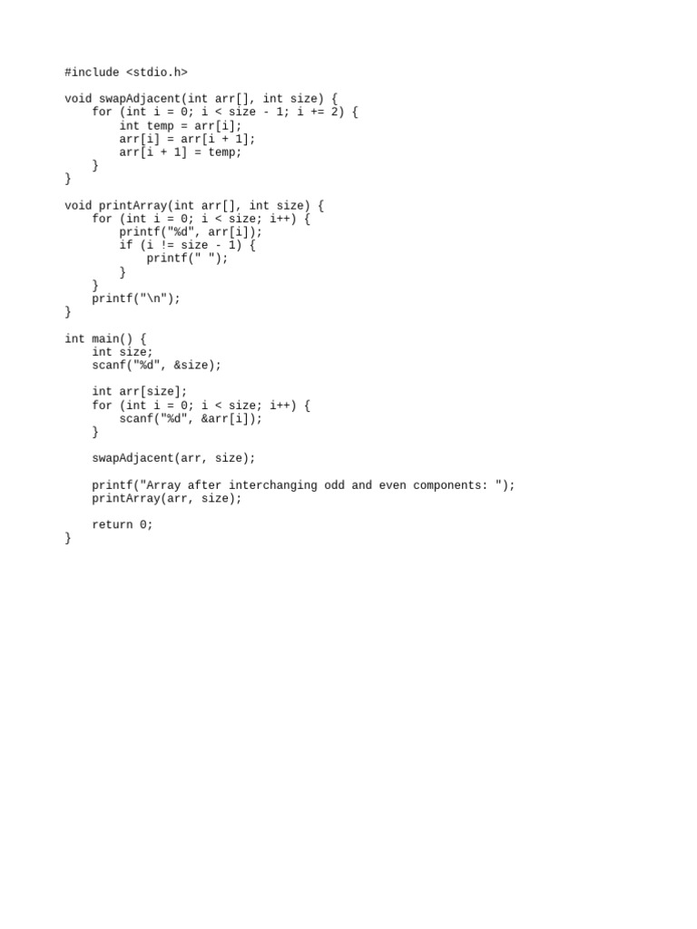 Swap Adjacent Array Elements in C | PDF