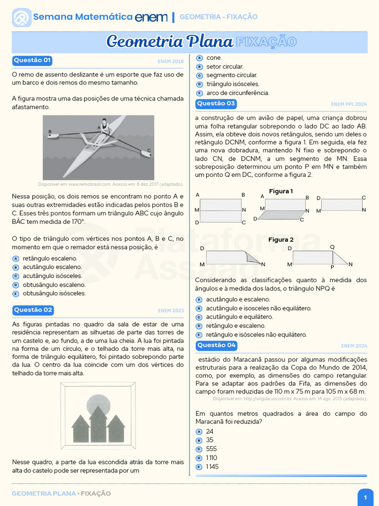 Questões de Geometria para ENEM 2023 | PDF | Triângulo | Círculo