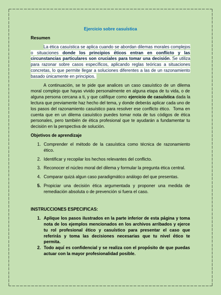 Ejercicio de Ética Casuística: Análisis y Solución | PDF | Moralidad