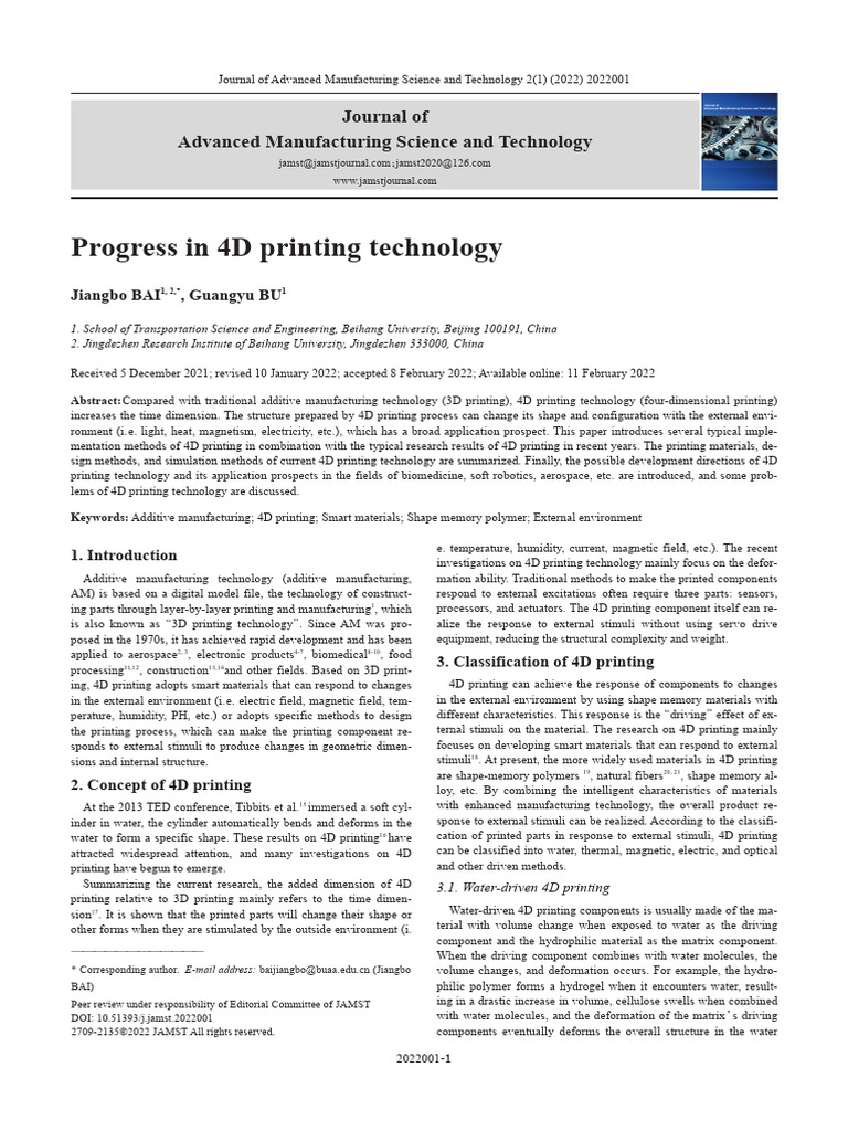 Advances in 4D Printing Technology | PDF | Shape Memory Alloy | Carbon ...