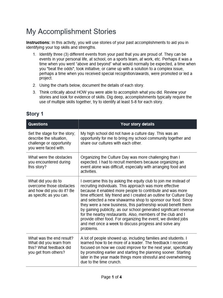My Top Accomplishment Stories | PDF | Leadership | Skill