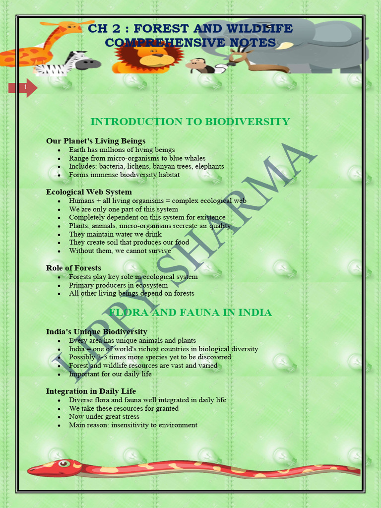 Forest and Wildlife Conservation in India | PDF | Biodiversity ...