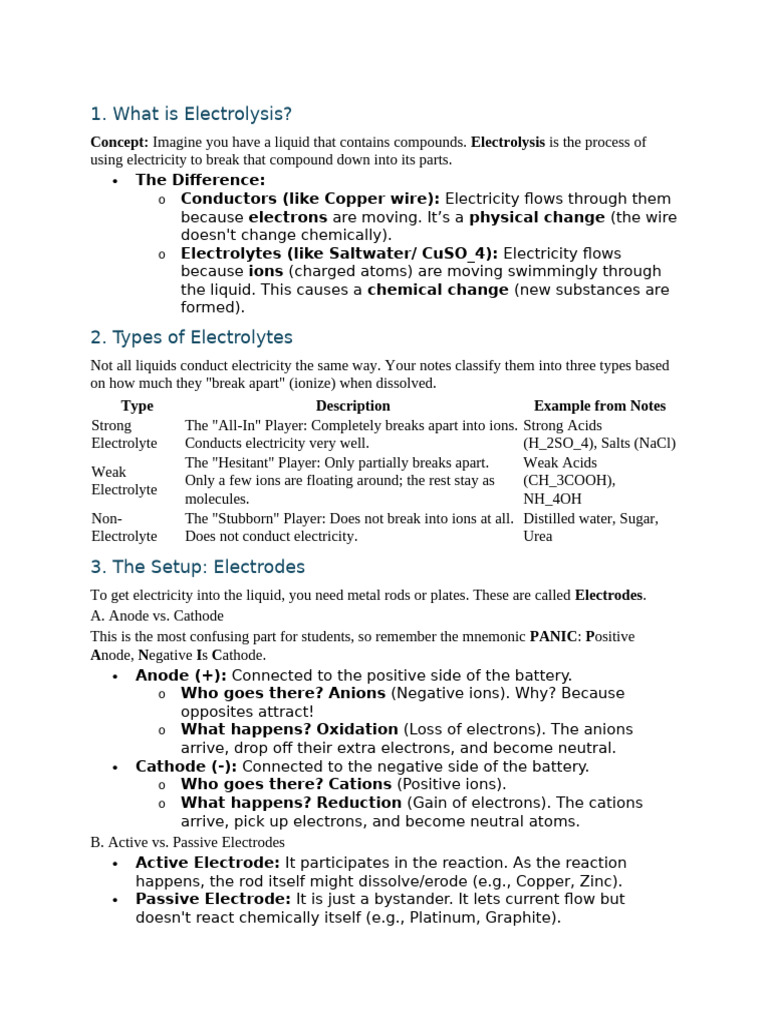Understanding Electrolysis and Its Types | PDF | Redox | Ion