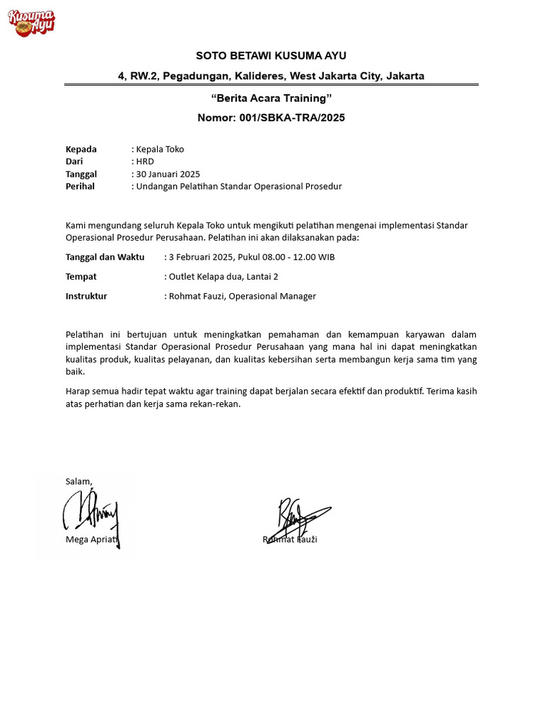 Memo Training-1 Ditandatangani | PDF