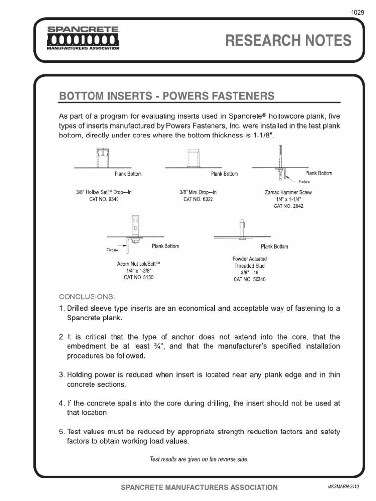 1029 Bottom Inserts - Powers Fasteners | PDF