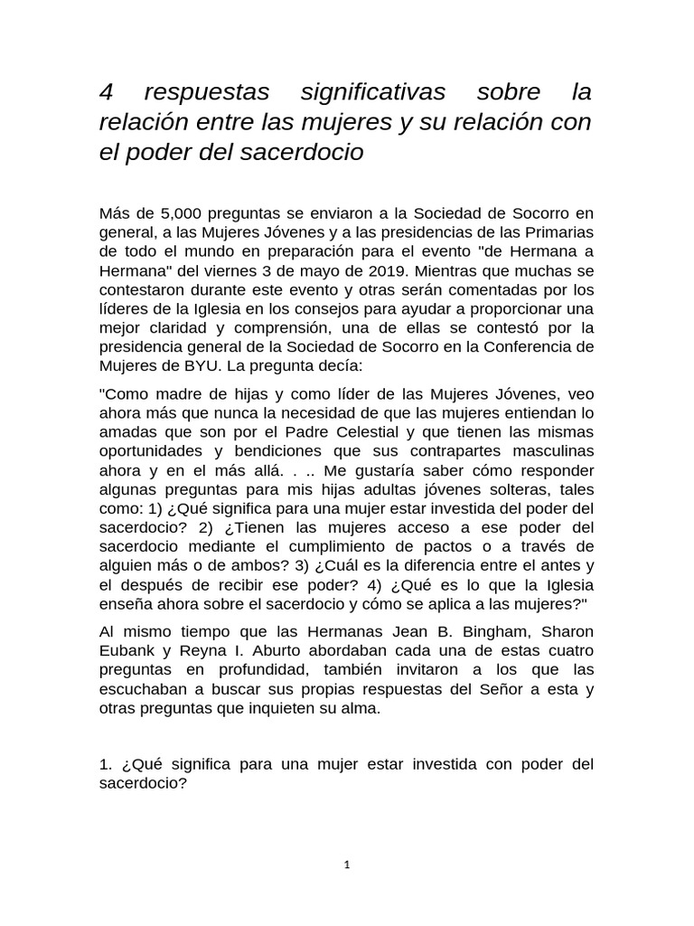 Poder del Sacerdocio en Mujeres | PDF | Sacerdote | Jesús