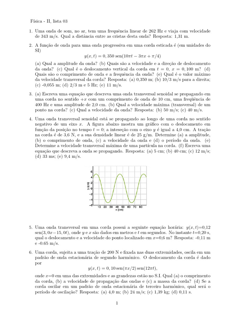 Exercícios de Ondas e Vibrações em Física | PDF | Ondas | Frequência