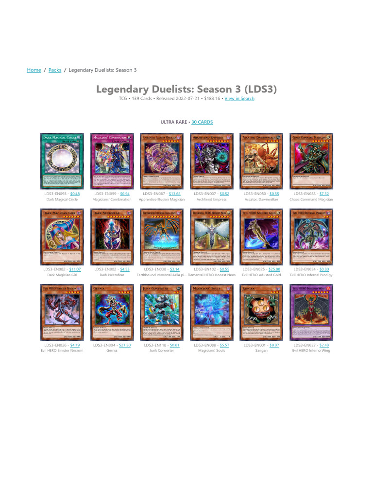 Legendary Duelists_ Season 3 (TCG) - Card Set - YGOPRODeck | PDF