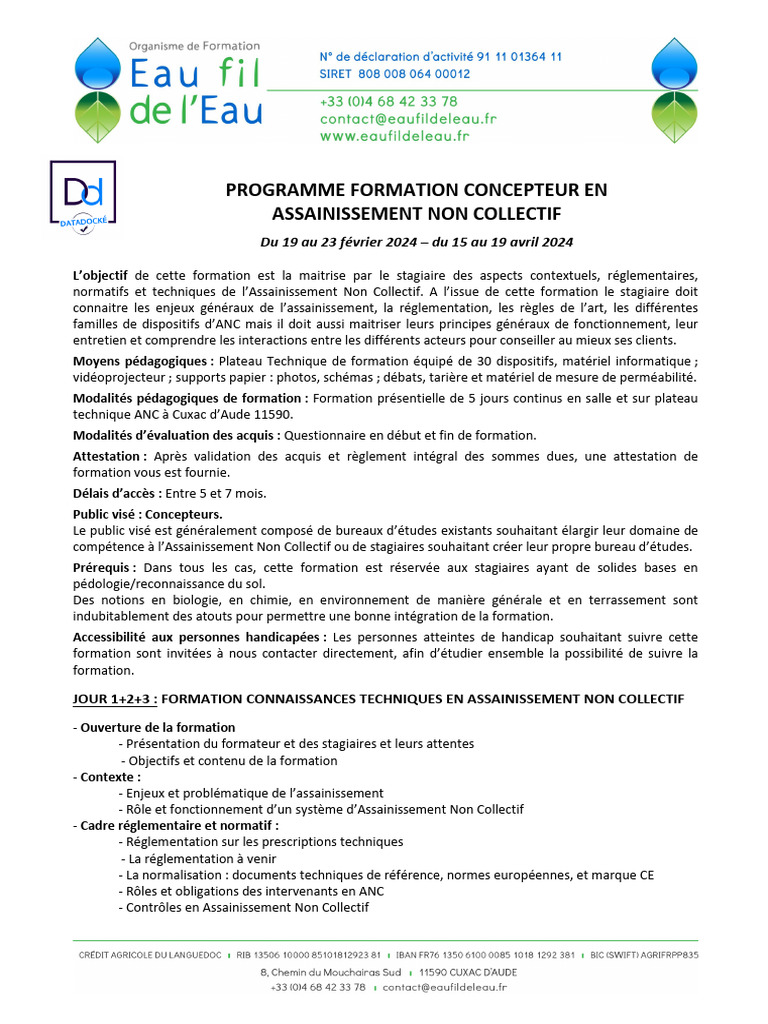 Formation Concepteur en Assainissement ANC | PDF | Assainissement