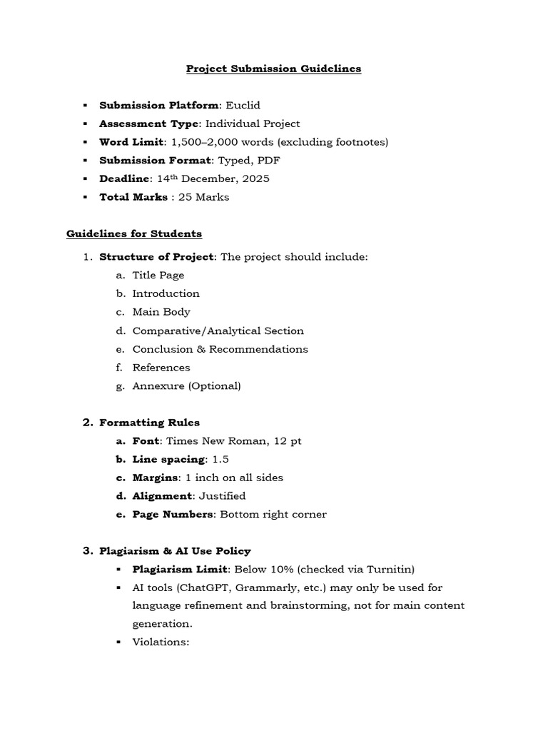 Project Submission Guidelines - Banking Law | PDF | Citation | Plagiarism