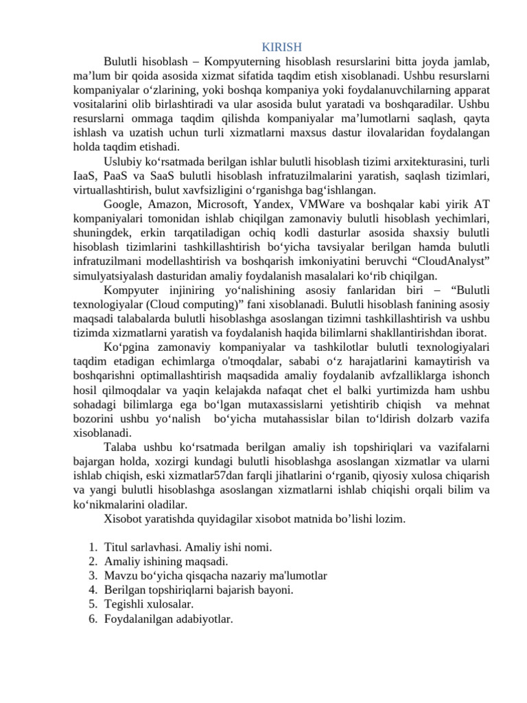 Cloud Lab 1 Va 2 Amaliy Ish | PDF