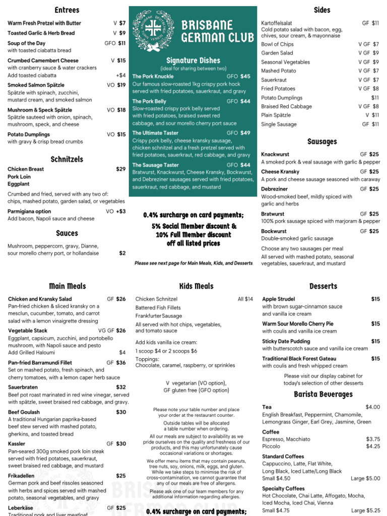 Menu with Member Discounts and Surcharges | PDF