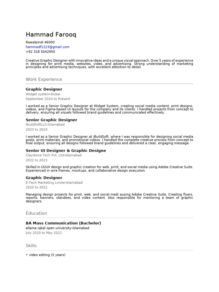 Creative Graphic Designer Profile | PDF