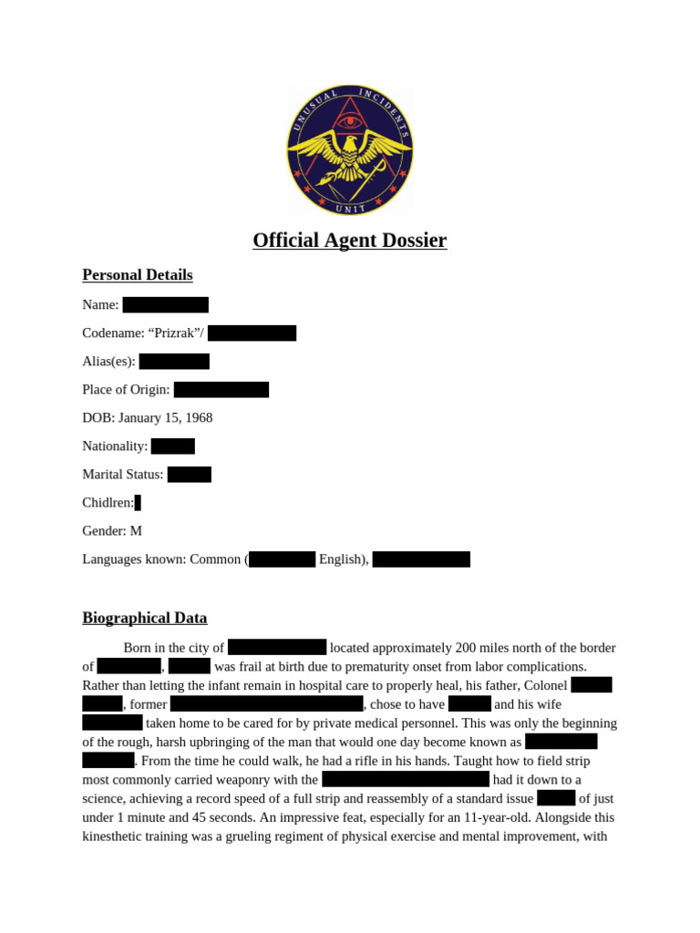 Classified Artyom Dossier (Security Clearance Level 1) Draft | PDF