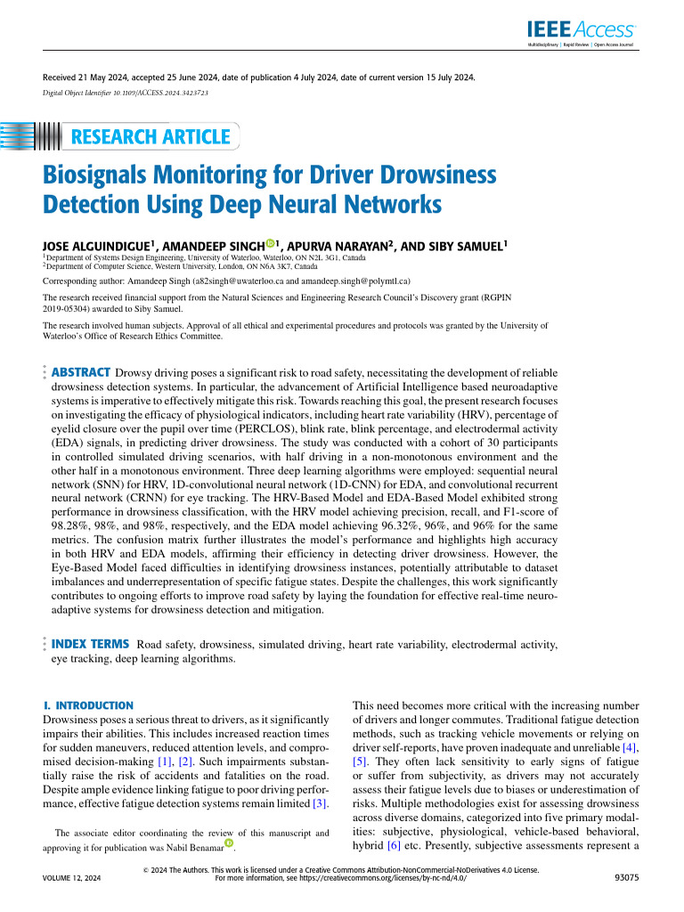 Drowsiness Detection via Biosignals and AI | PDF