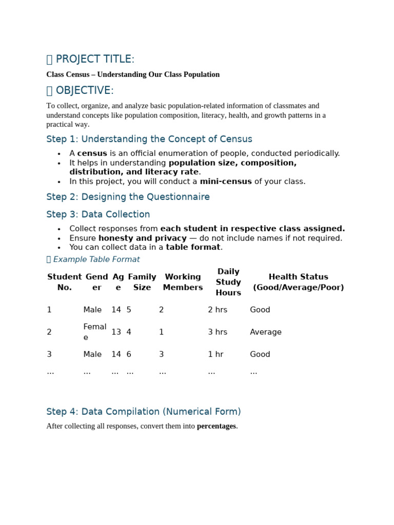 Class Census Project: Data Analysis Guide | PDF | Pie Chart | Census